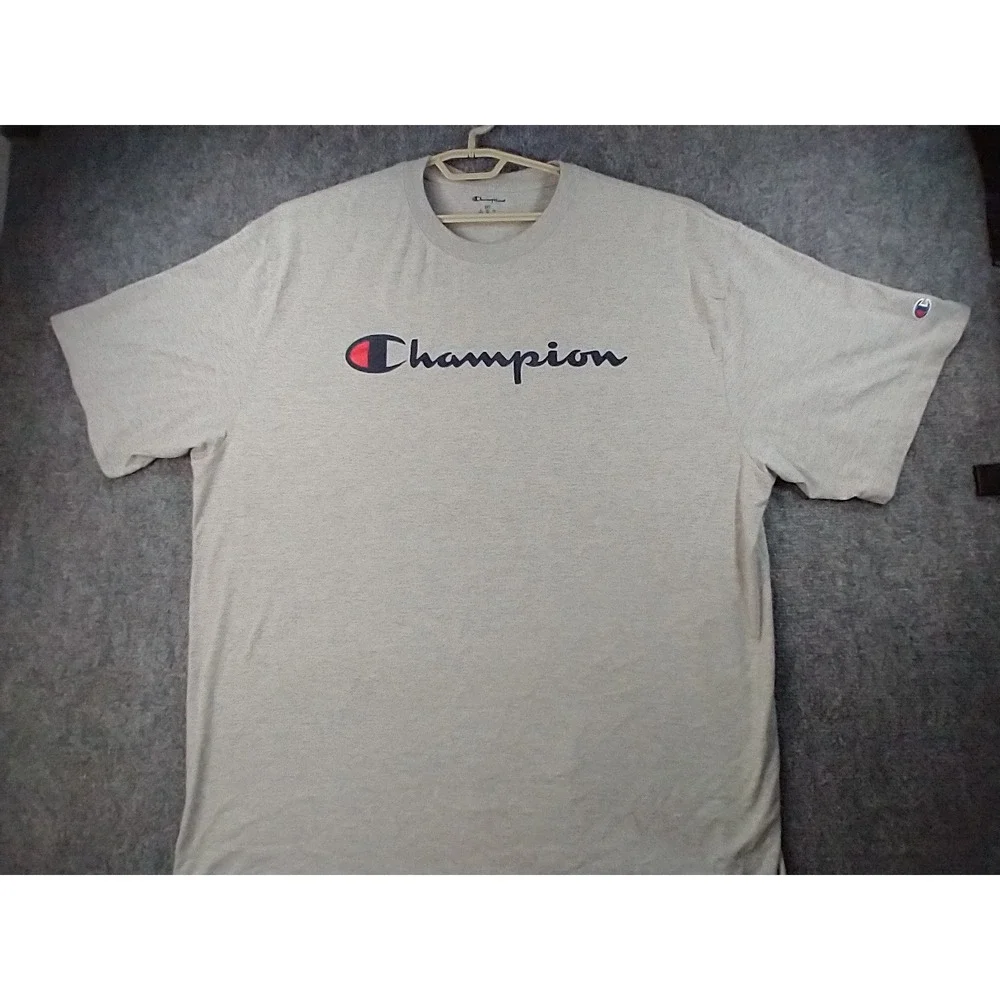 Champion Mens T-Shirt 3XT Gray Heather Script Logo Big & Tall Short Sleeve Tee - Picture 2 of 9